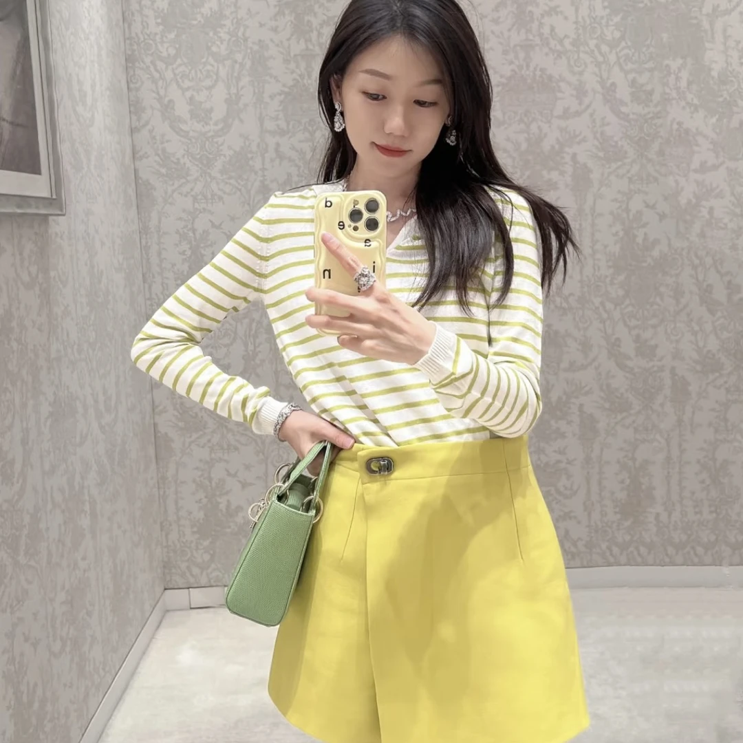 99新 DIOR/迪奥 迪奥 芥末绿色 针织 海军领 上衣 42码