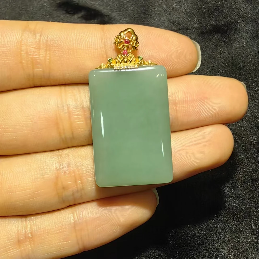 【鹿鸣】 18K金和田玉粉青无事牌吊坠 不含链  D45