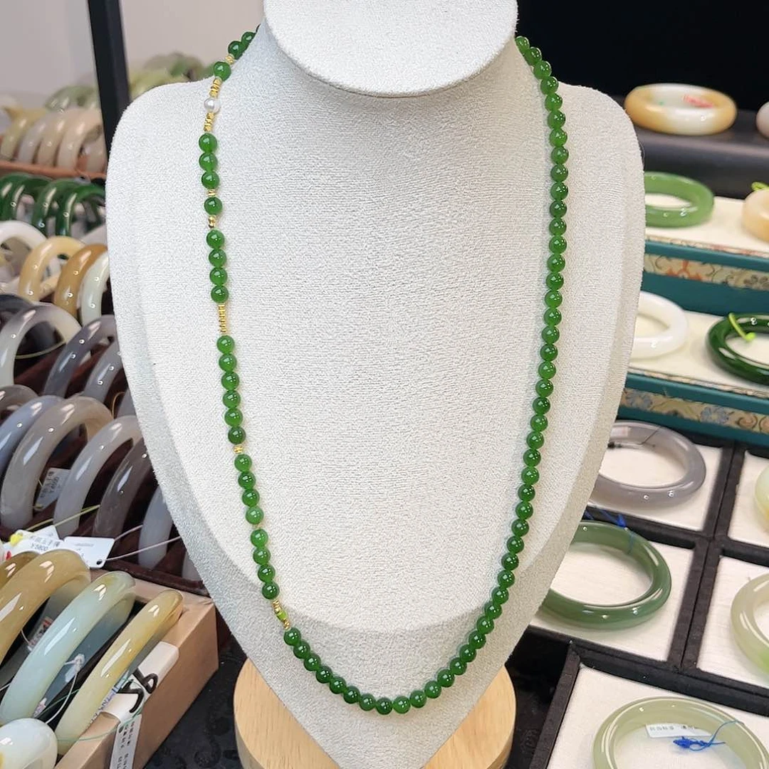 和田玉毛衣链未镶嵌碧玉毛衣链