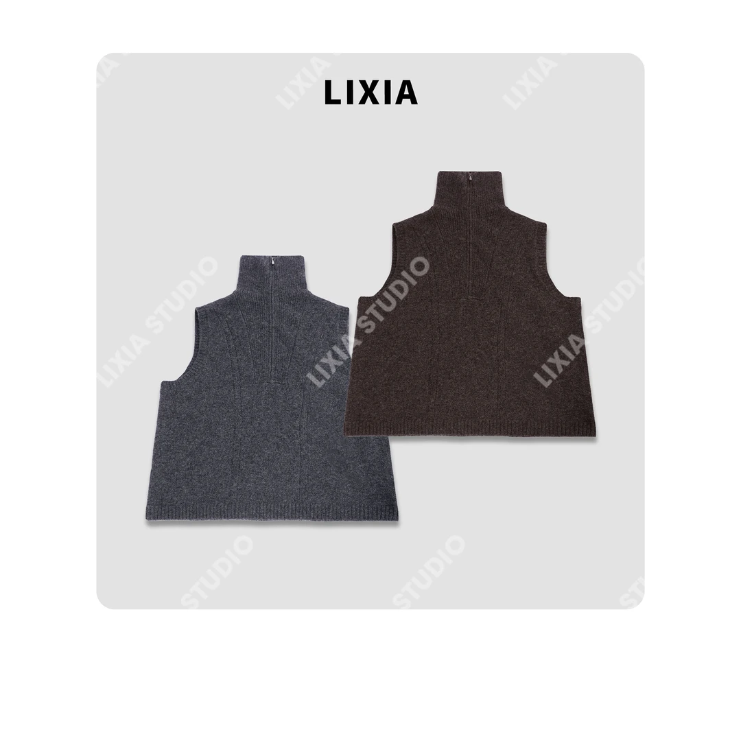 LIXIA【舒适冬季】冬季欧美风纯羊毛软糯半拉链针织衫马甲-D9938