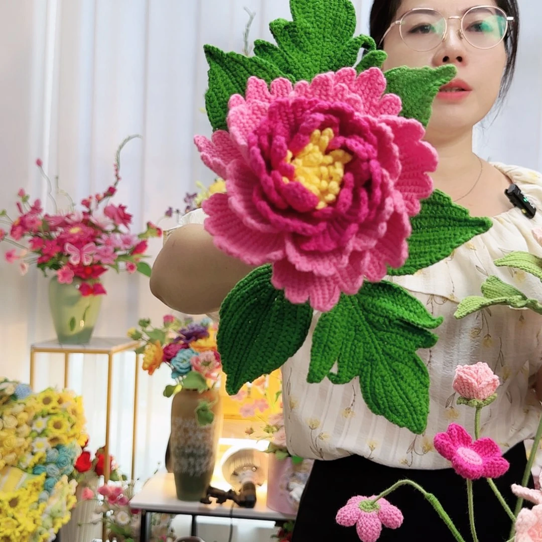 莱赛尔纤维棉手工钩织牡丹定制
