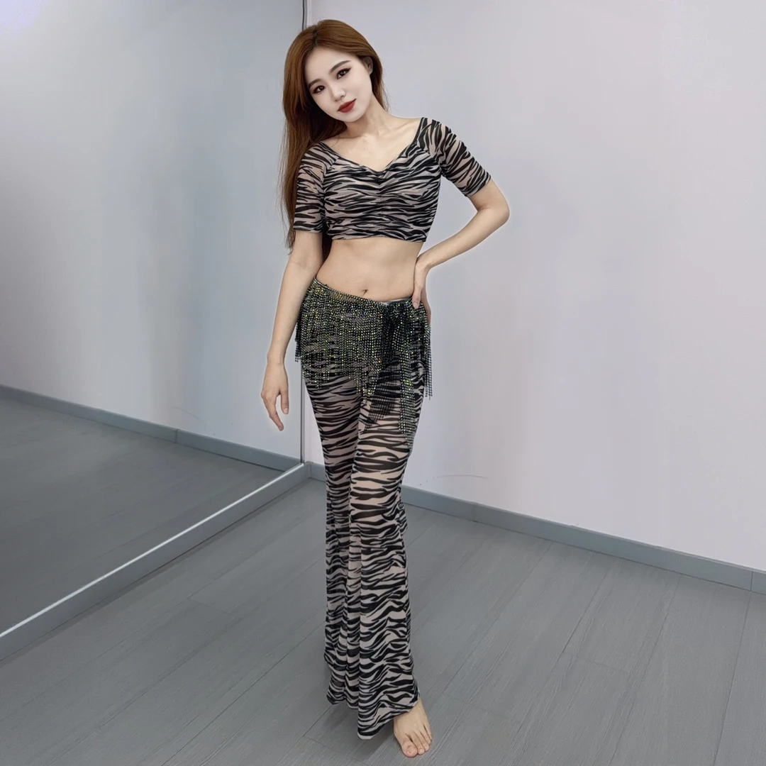 肚皮舞练功服豹纹喇叭裤长款大码宽松女秋冬新款