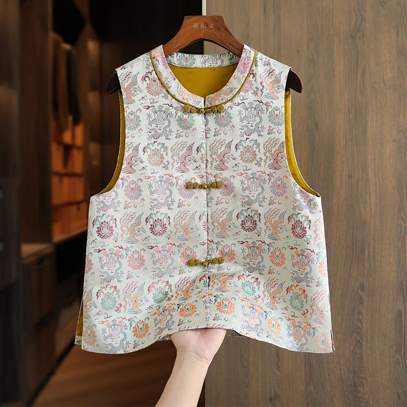 新中式中国风仿宋锦高端复古马甲上衣春秋新款小个子改良禅意马夹