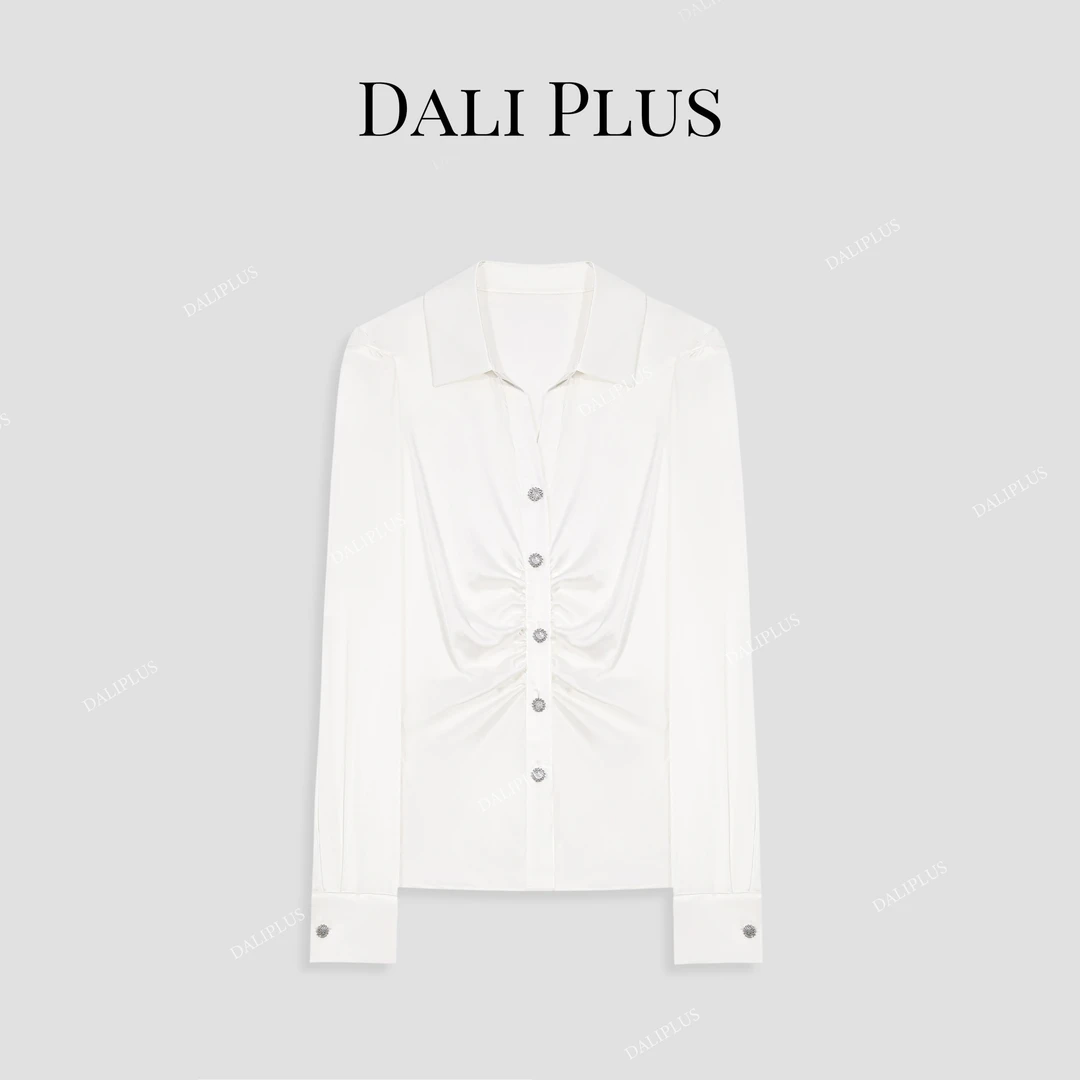 DALI PLUS重磅缎面光感门禁收褶高级感衬衫-D5CH4121