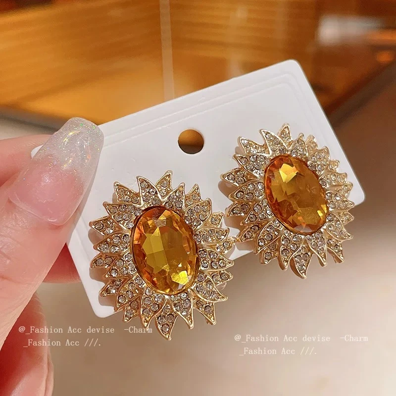 合金亚克力耳饰 2183 气质时尚百搭简约小众黄色精致vintage耳饰