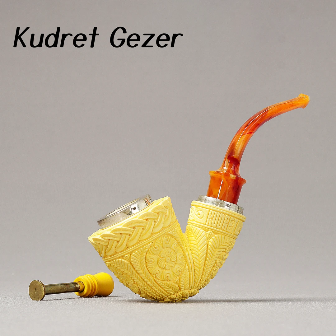 土耳其海泡石 大师花老二 精雕花篮空腔大气室 海泡石烟斗