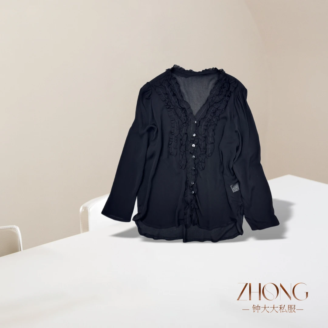 ZHONG大大【浪漫满屋】夏季新款简约文艺百搭气质木耳边衬衫女1287