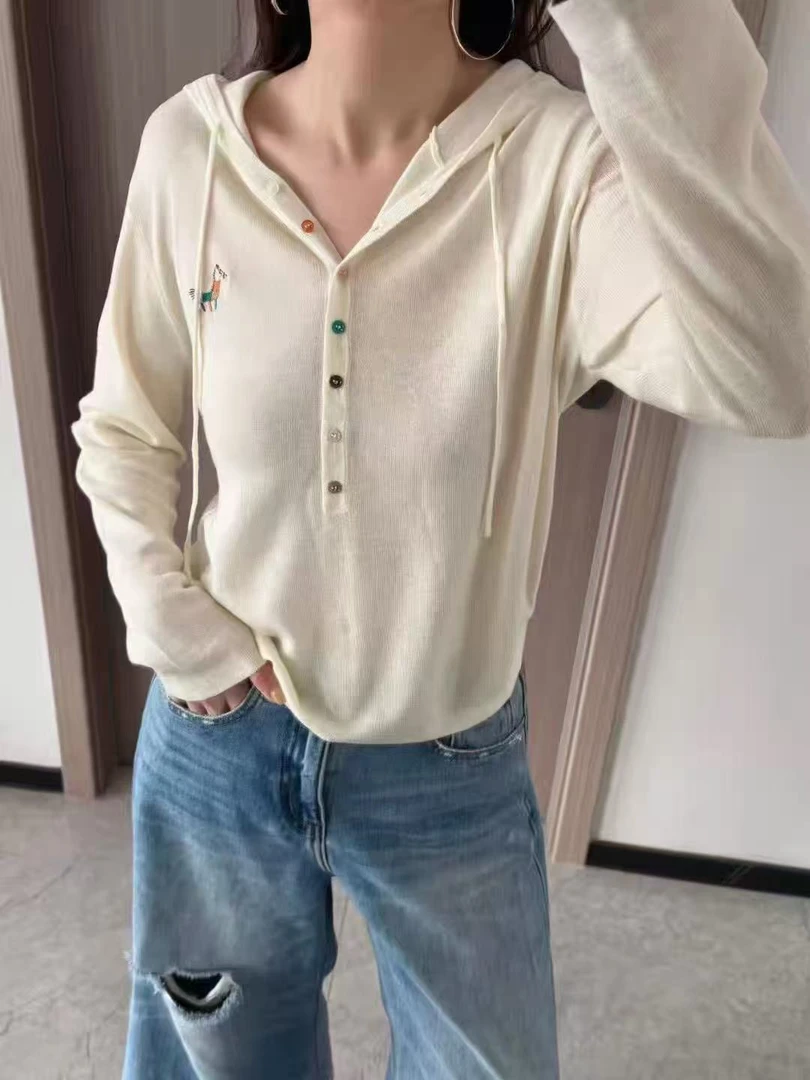 薄款套头毛针织衫宽松连帽女针织衫开衫女休闲连帽
