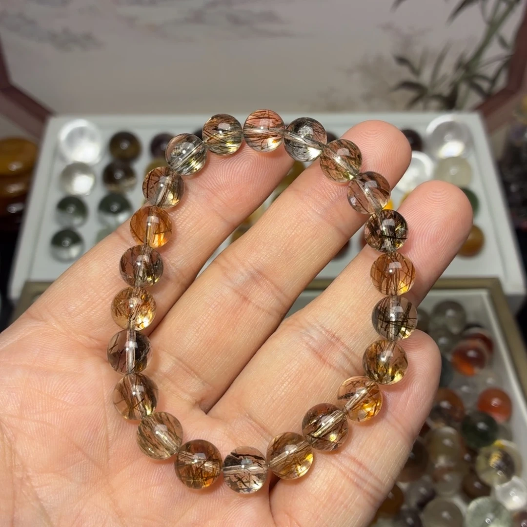 水晶手链未镶嵌8mm+黑金超七单圈多样性发货