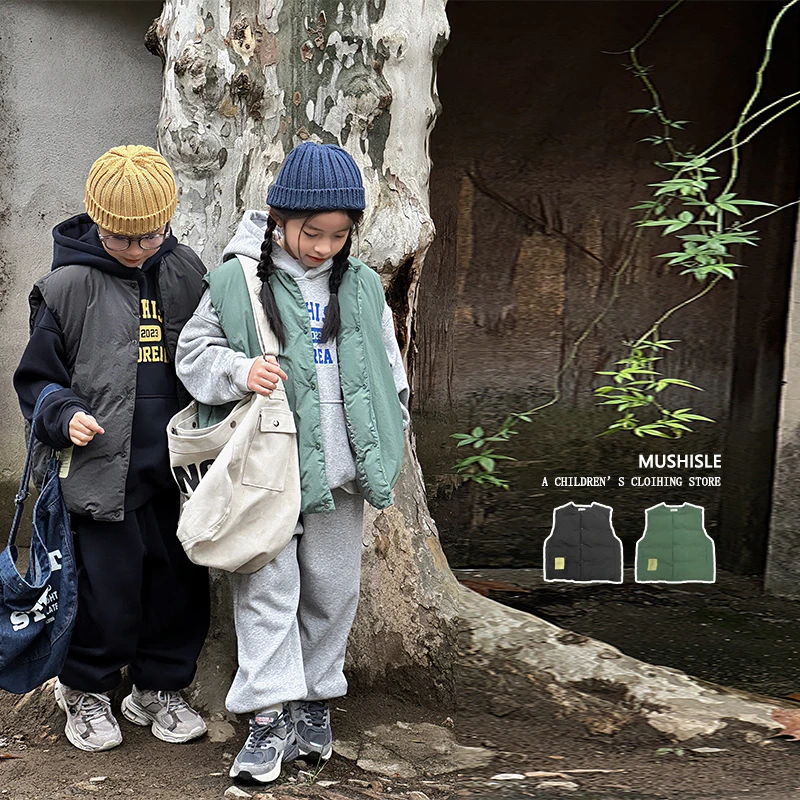 阿又暗扣冬装马甲儿童保暖宽松时尚百搭时尚83276D