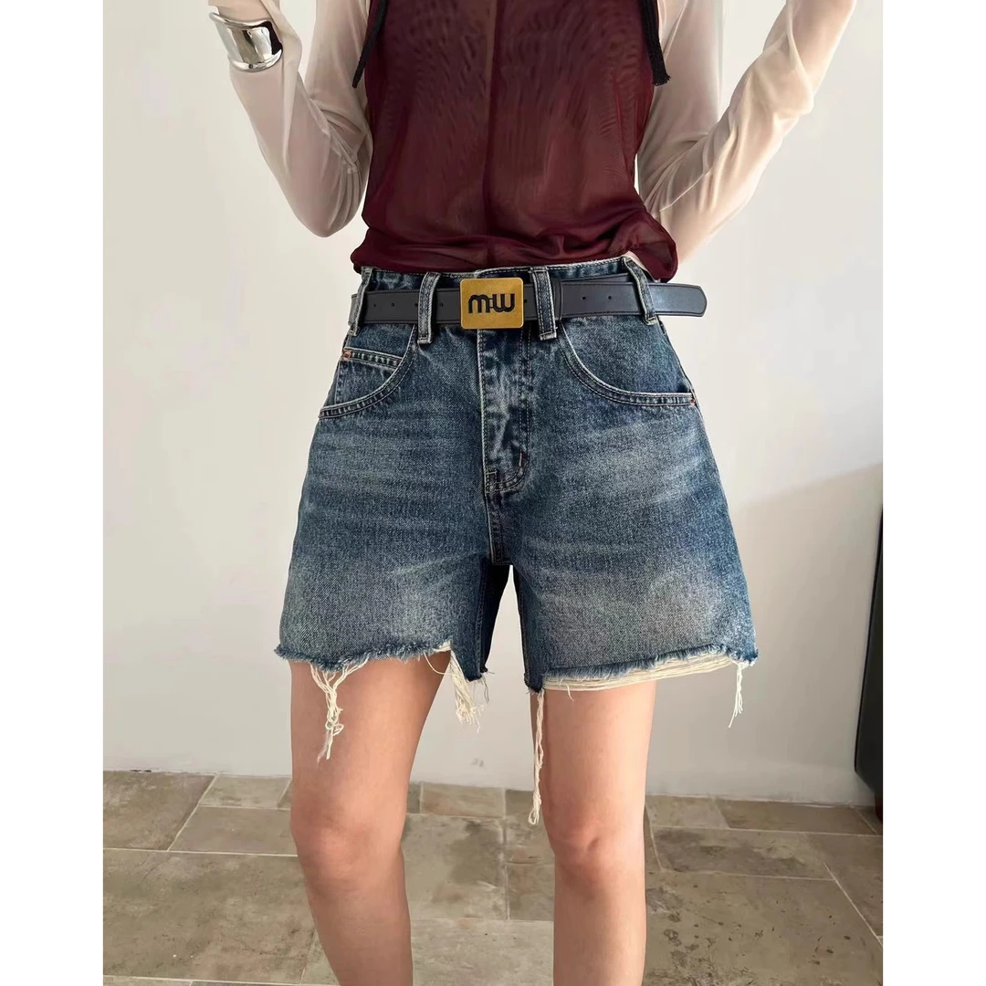 欧洲站2025夏季新款时尚百搭显瘦高腰牛仔短裤女宽松显瘦百搭ins