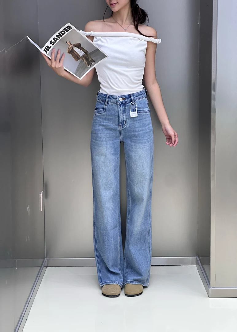 JLIA -9915夏季弹力微阔直筒女士牛仔裤