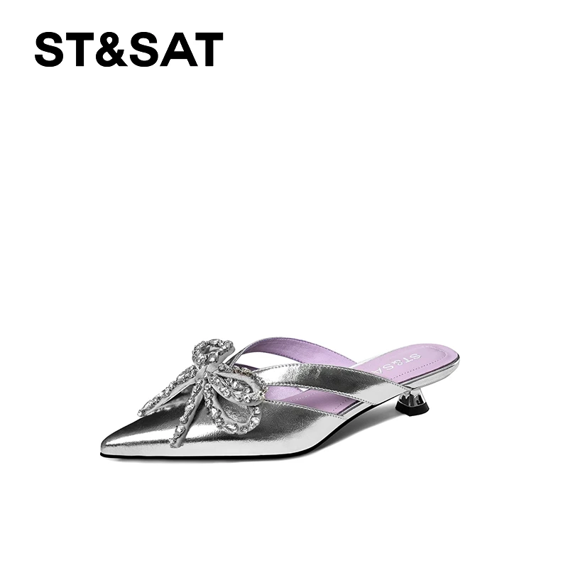 包头拖轻奢粗跟水钻日常方头穆勒拖凉拖法式包头百搭半拖春季