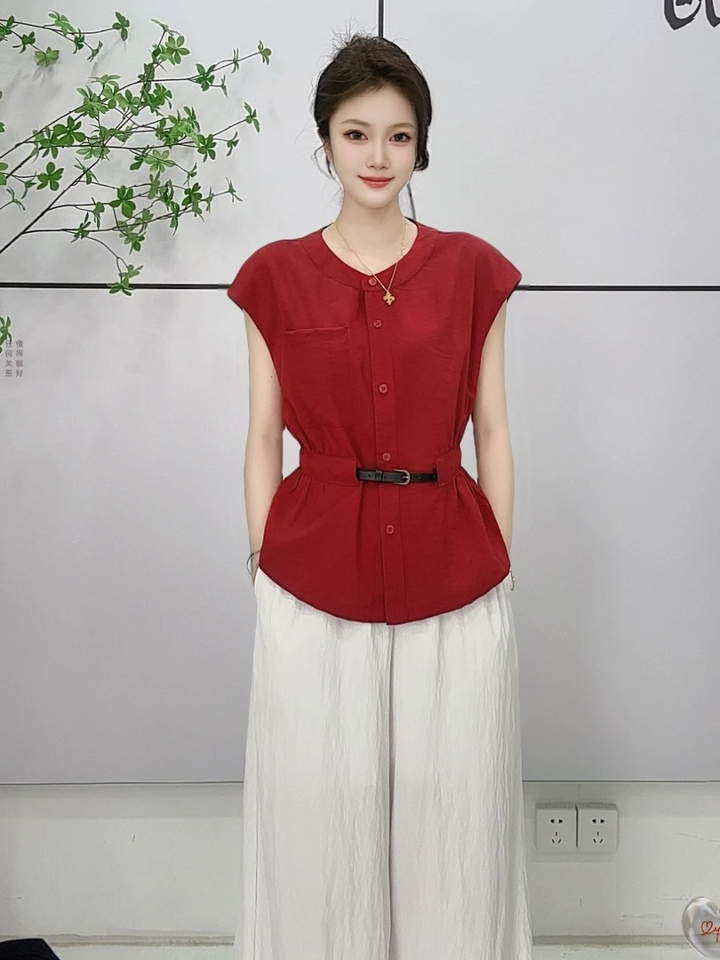 法式轻熟风无袖上衣阔腿裤套装女2025夏季新款休闲显瘦裤子两件套