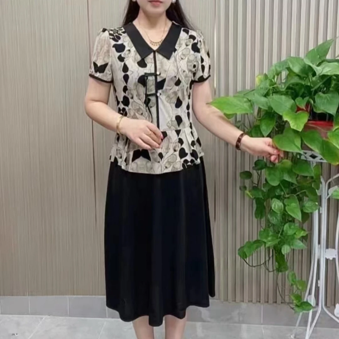 10035-中老年夏装短袖连衣裙新款中式国风遮肚洋气【C13-2-4】