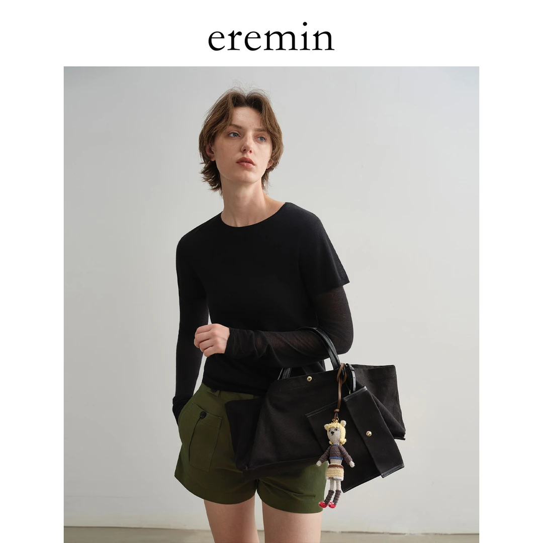 DE Mincollection假两件打底衫/简约修身显瘦天丝羊绒针织衫55528