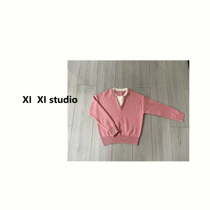 【汐汐女装】韩系小个子温柔百搭气质假两件毛衣 07119