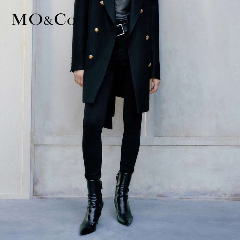 【达人专属】MOCO冬摇滚高腰高弹紧身显瘦九分裤牛仔裤MBC4JEN001