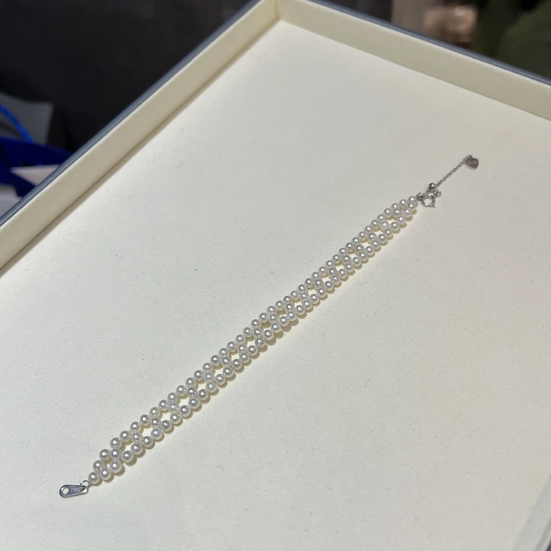 【罗伊伊珍珠】S925银极光淡水珍珠编制手链3-4mm