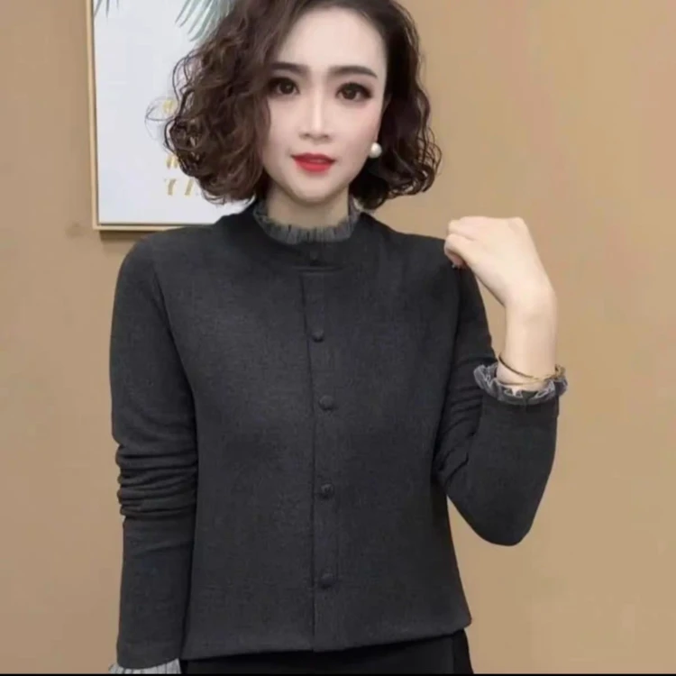 2024冬季新款加厚保暖打底衫中年女装休闲百搭气质设计感长袖上衣