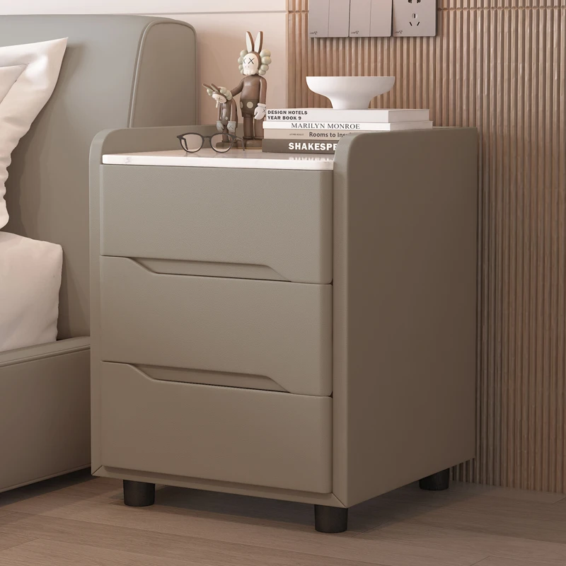 简易百搭轻奢皮质床头柜简约免安装卧室收纳迷你家用床头柜卧室