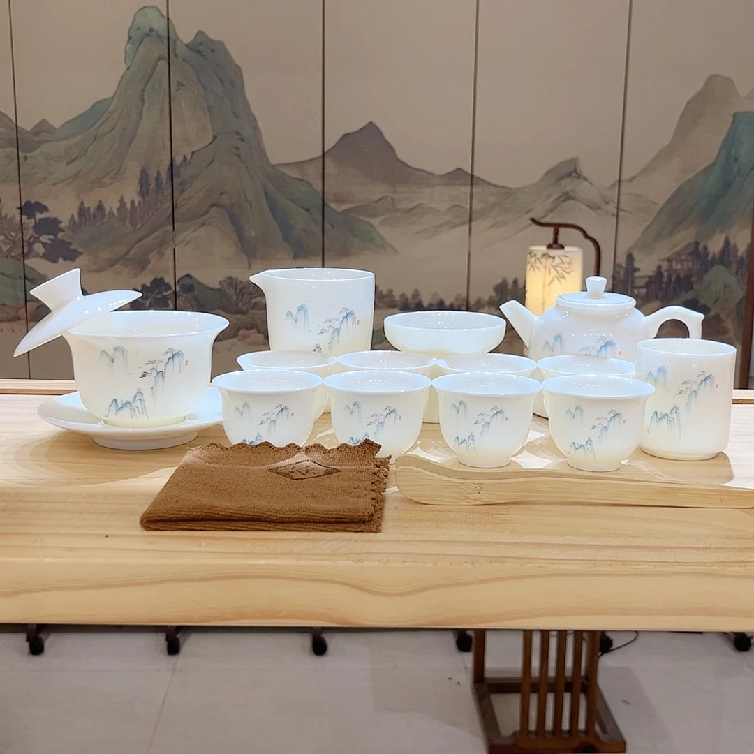 【都彩】高山流水羊脂玉瓷16头