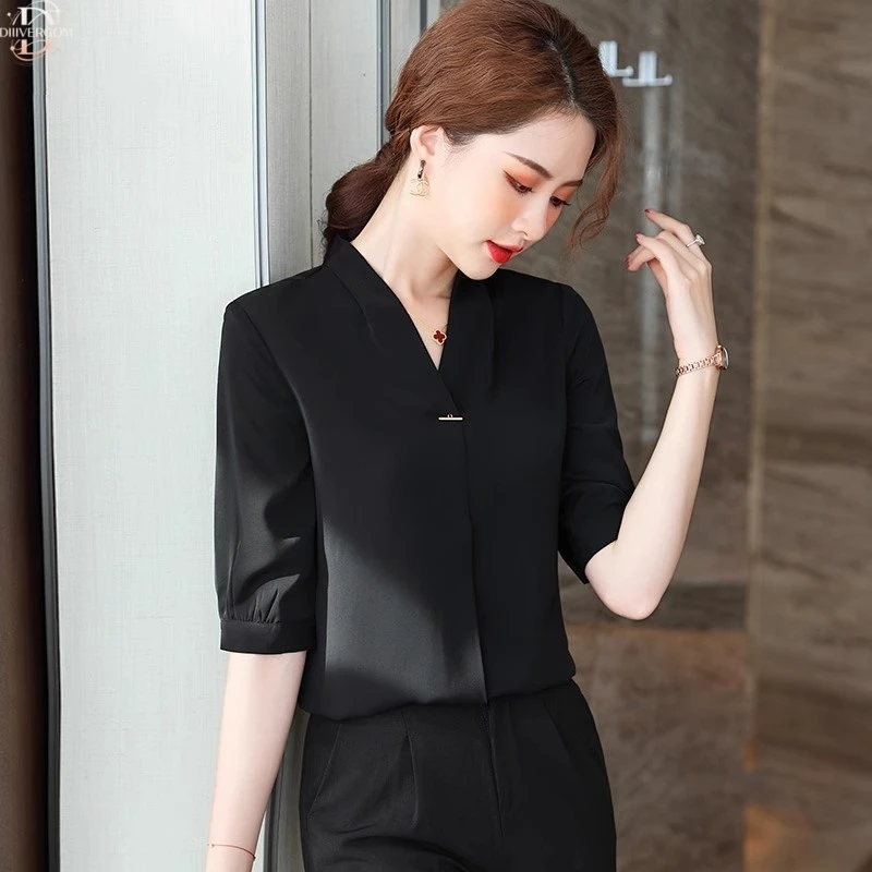 轻奢雪纺衬衫女装夏季薄款2025新款高级感气质显瘦慵懒风中袖衬衣