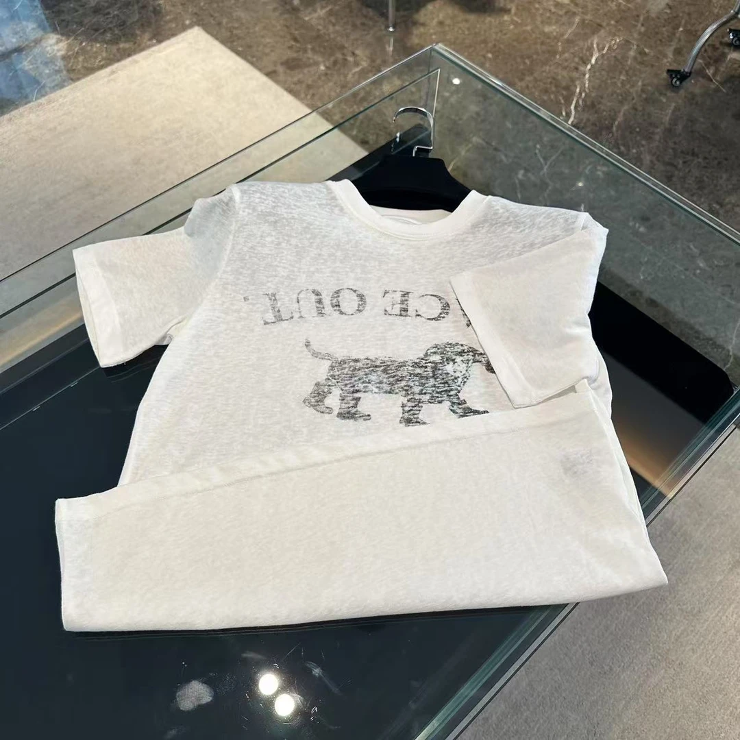 夏季新款百搭基础浅墨萌宠印花短袖