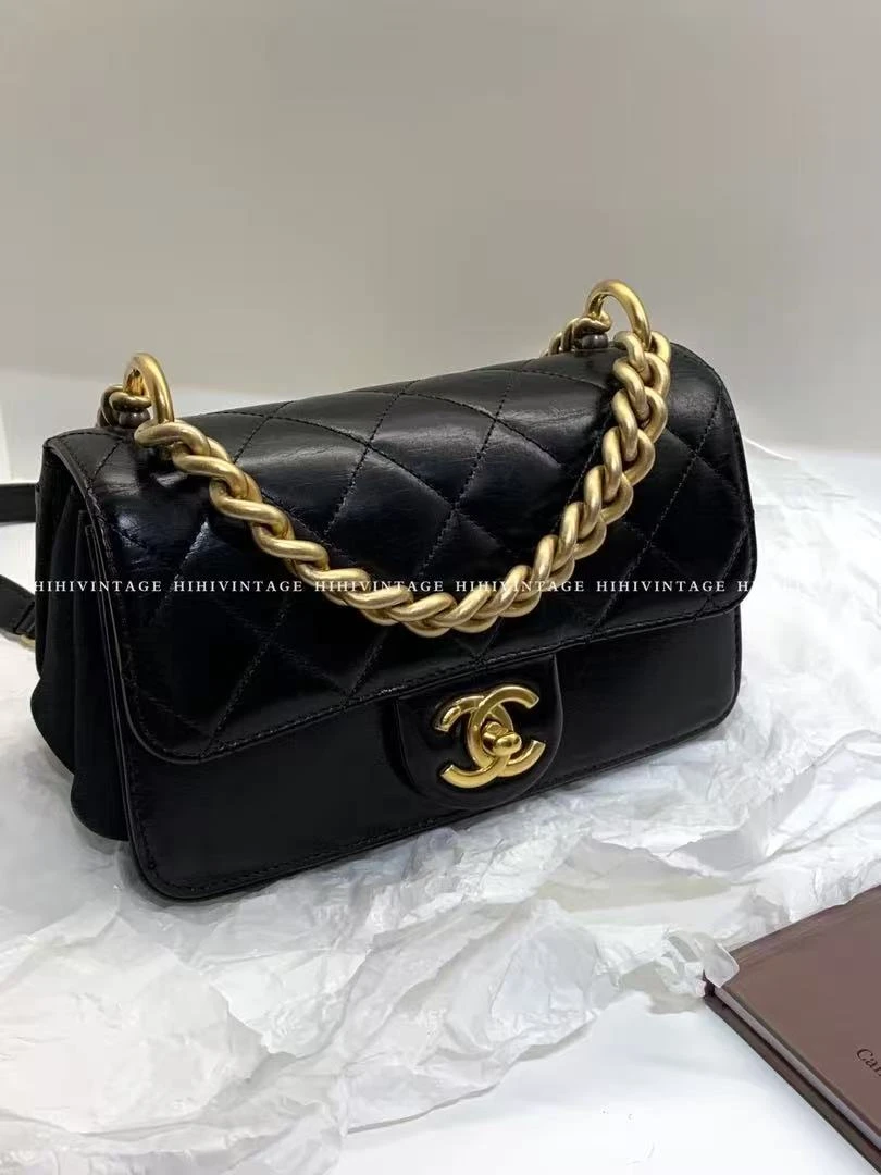 99新 Chanel/香奈儿 黑金大都会手提斜挎包/17810165