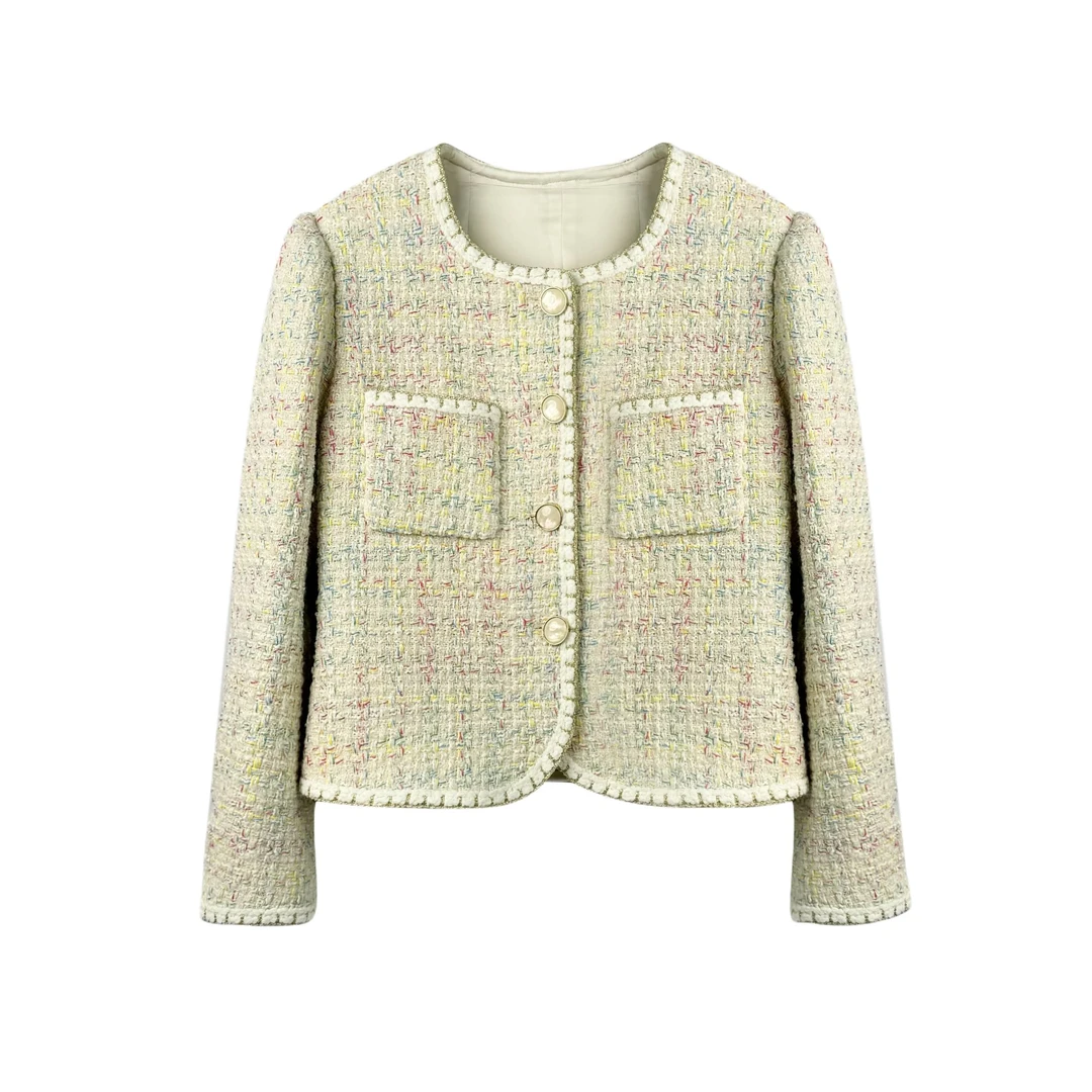 【优婷严选】2025春季新款手工织带粗花呢轻奢小香风短外套女