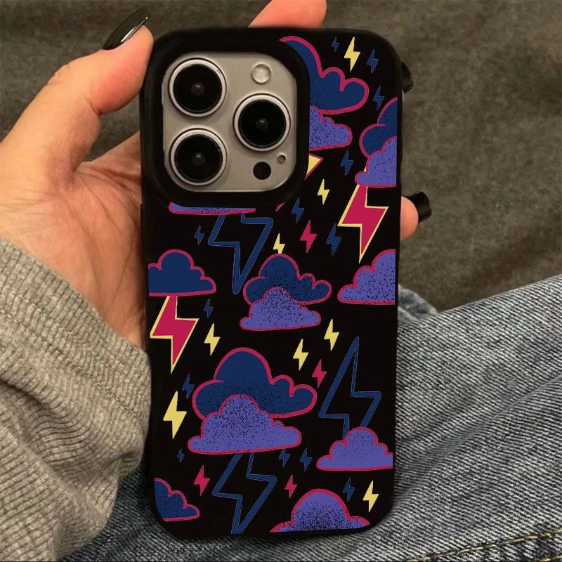 BANCA涂鸦乌云闪电适用苹果16/15pro果冻手机壳华为vivo小米oppo