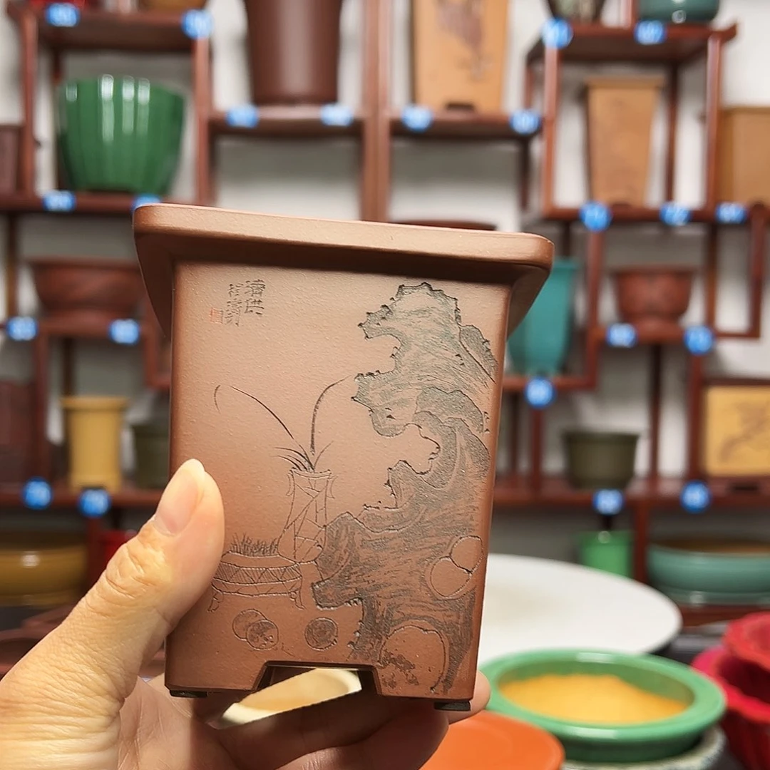 紫砂花盆豹***你四方花盆