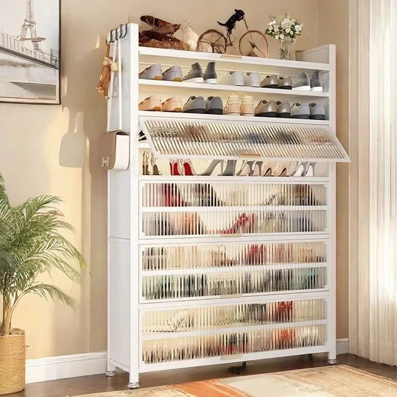 家用钢制鞋柜门口玄关处落地多层加厚鞋架大容量防尘上翻门储物柜
