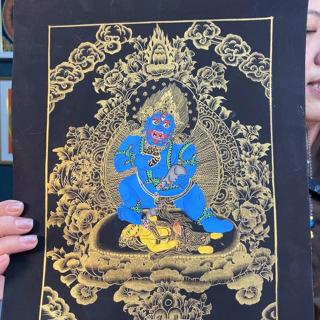 卷轴画黑财手绘矿料唐卡