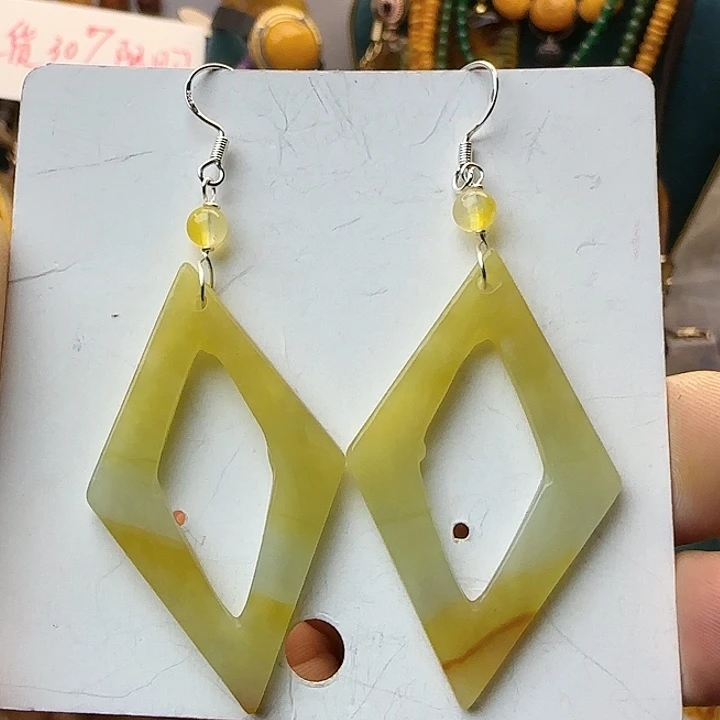 琥珀银S925镶嵌耳饰