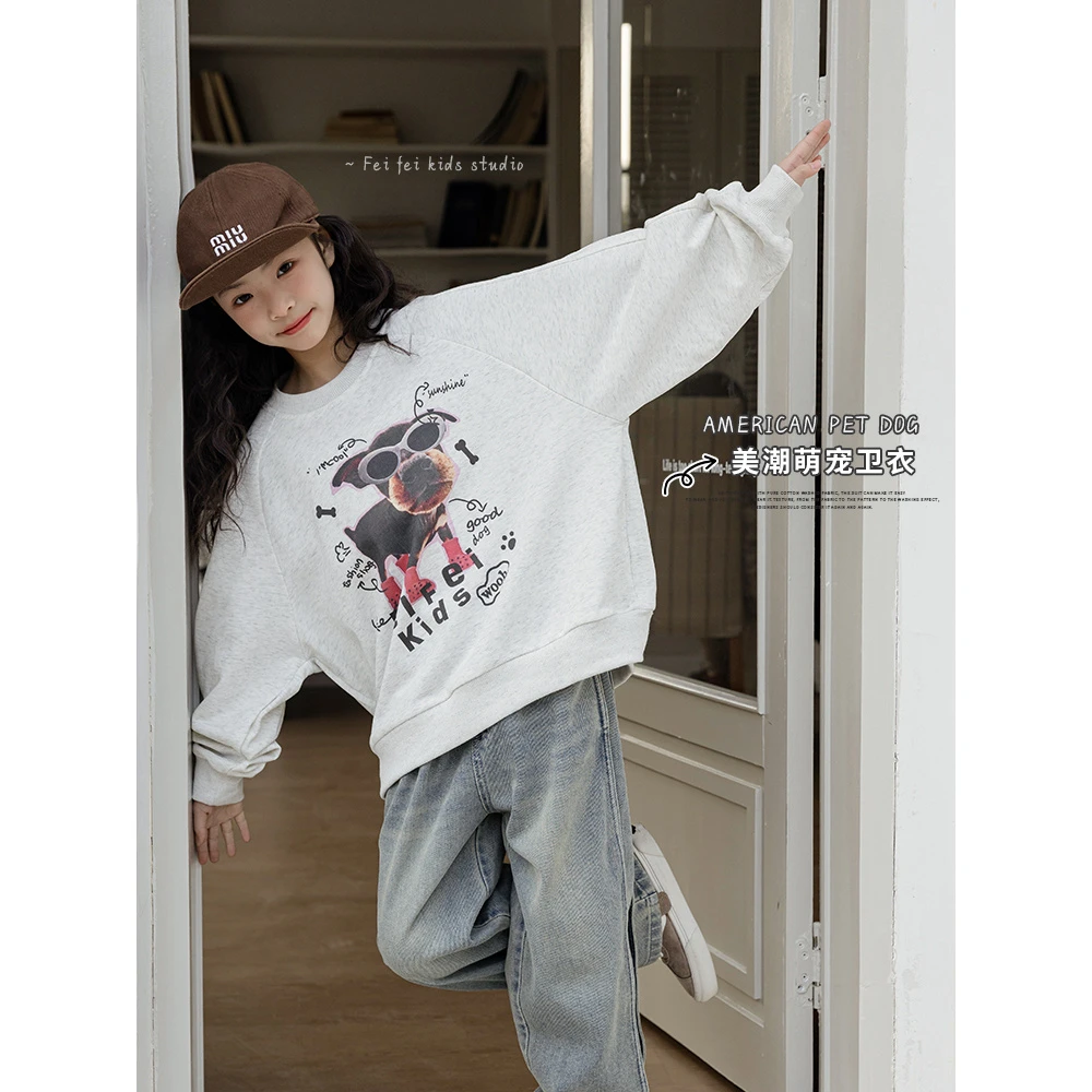 女童卫衣印花春季2025新款圆领休闲童装上衣简约百搭D51G203020