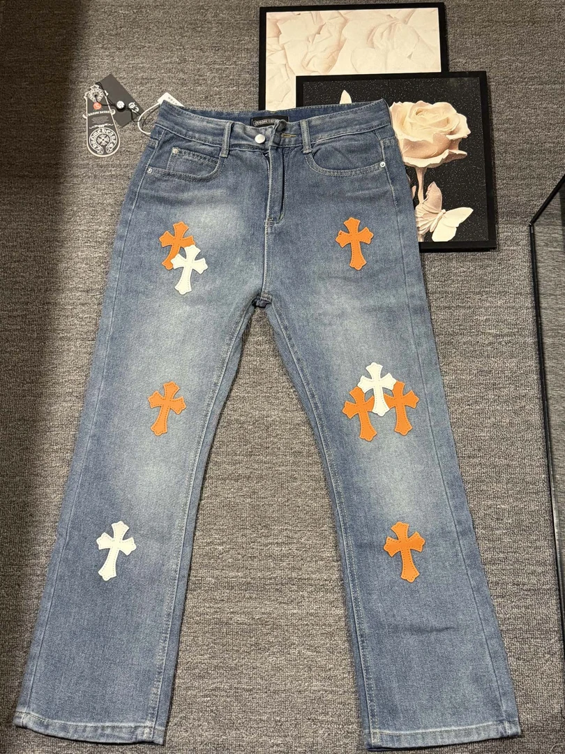 休闲风长裤民族风贴布破坏牛仔裤百搭破洞水洗九分