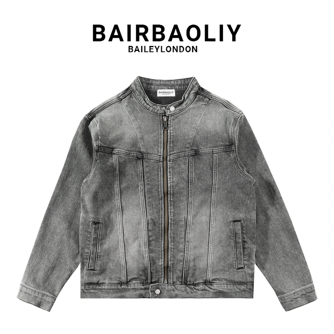 BAIRBAOLIY轻奢重磅高端设计感牛仔夹克男美式复古街头废土风外套