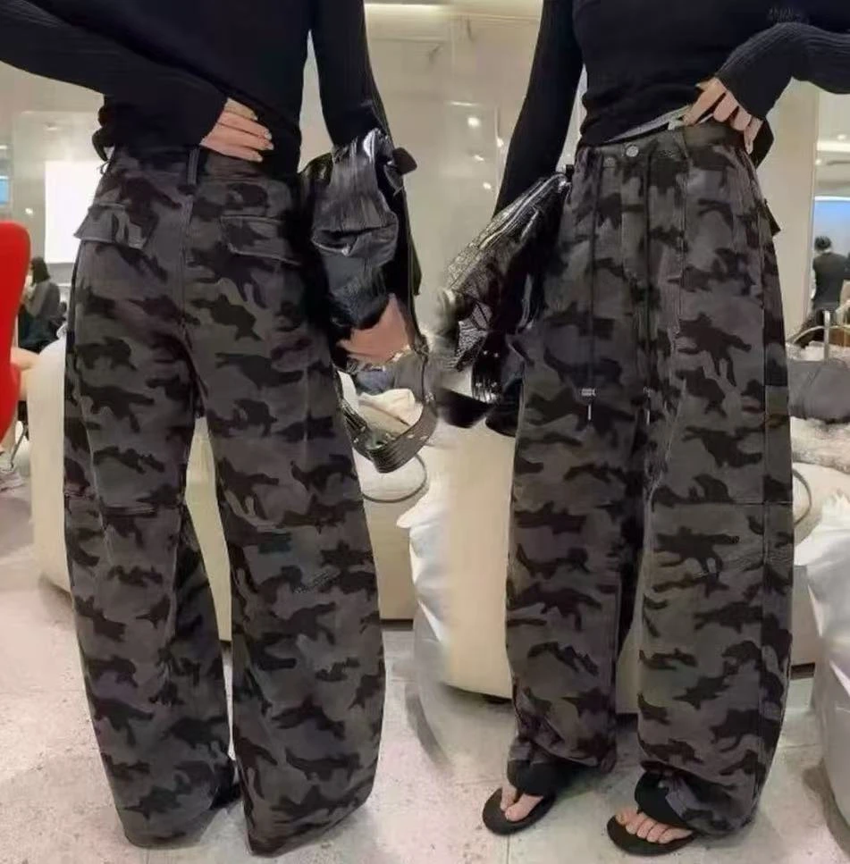 秋季弯刀裤迷彩设计感休闲洋气百搭女裤9036