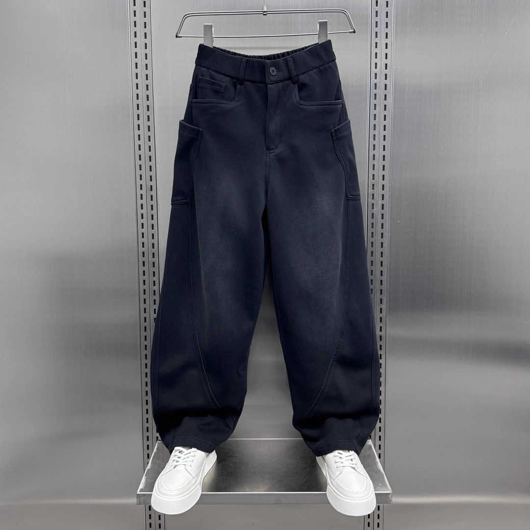 仓石一树潮牌时尚休闲裤男士2025秋冬加绒宽松百搭痞帅直筒弯刀裤