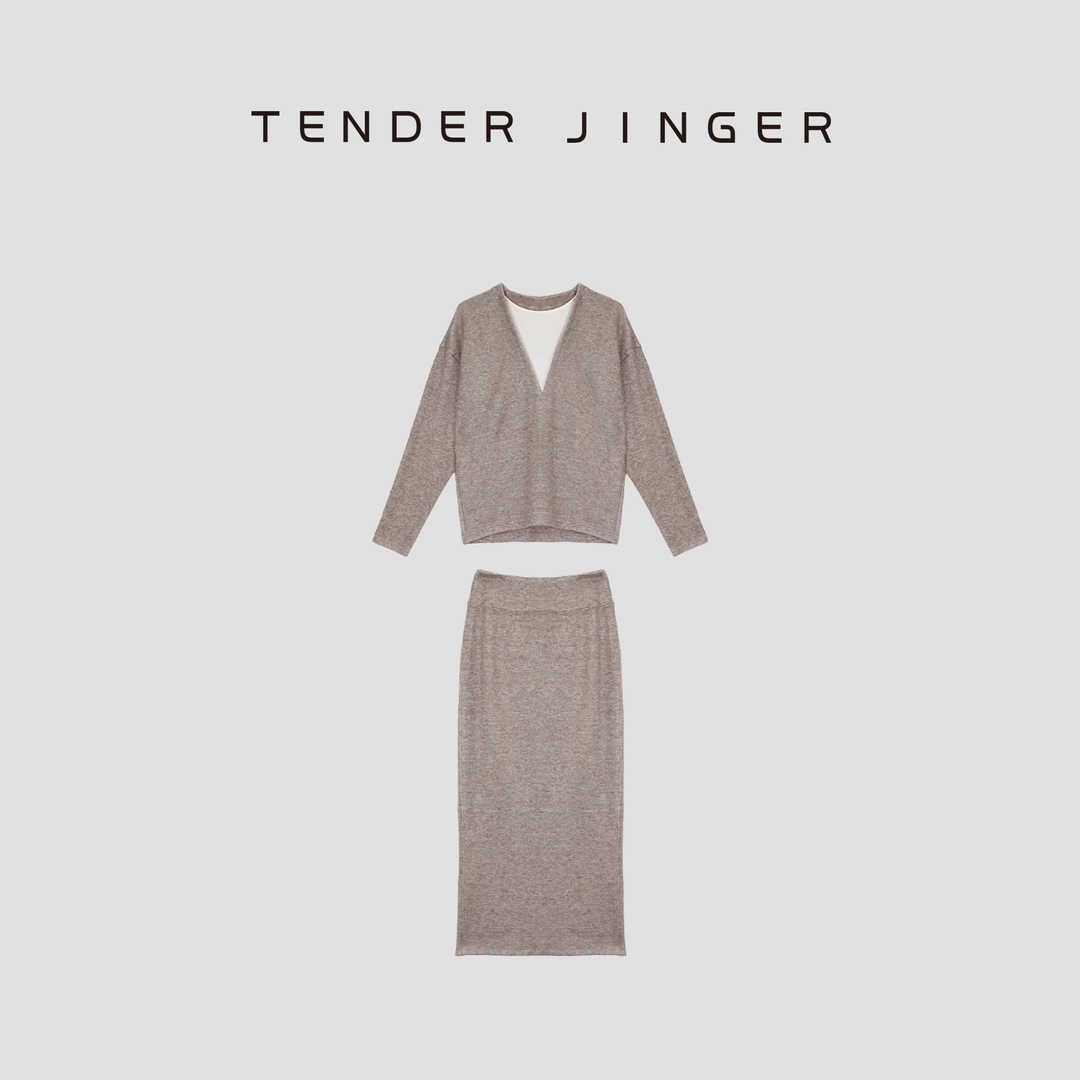 Tender Jinger【温柔织物】银丝撞色假两件针织套装T53YLL41151