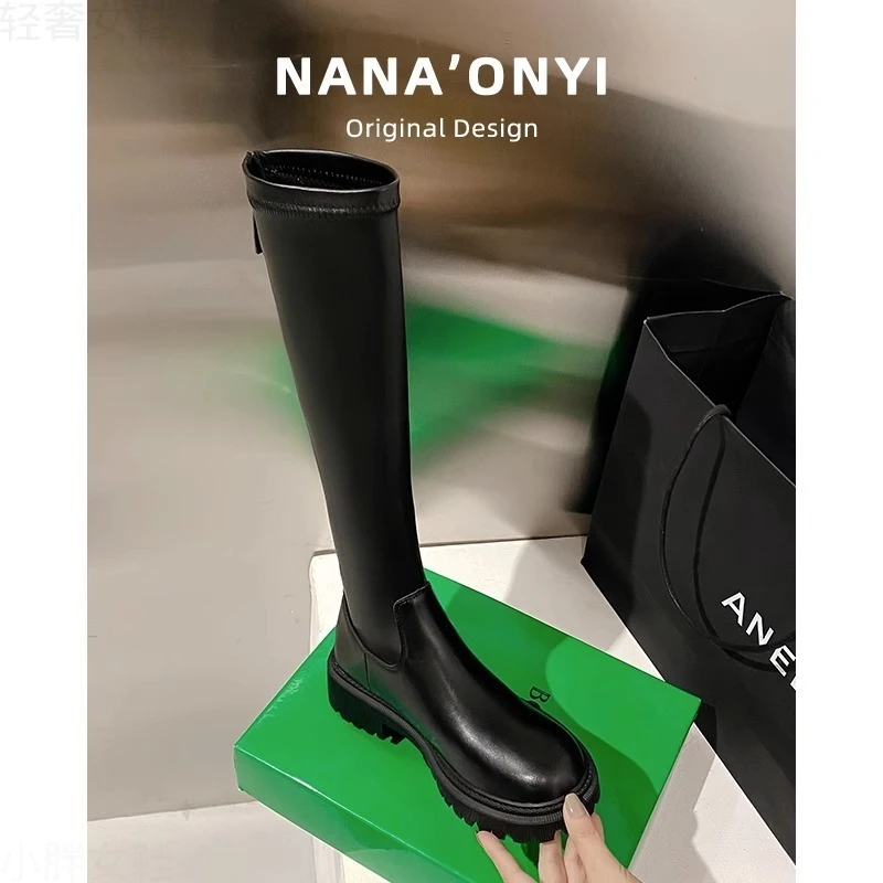 骑士瘦瘦靴长筒英伦风时装靴中筒长靴粗跟秋冬高筒靴