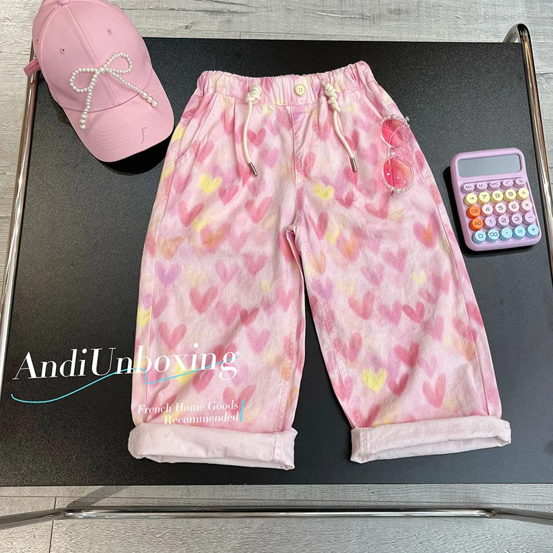 〖ANDI〗订制女童儿童新款时尚彩色爱心直筒休闲裤2386