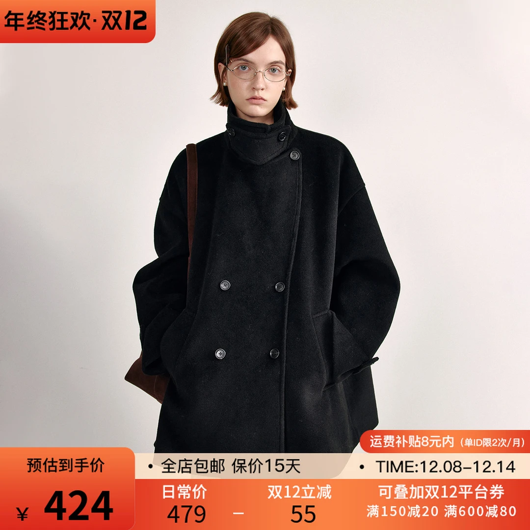 【双12】范洛Fano英伦智性风“廓形斗篷式”挡风片呢外套FD24W412