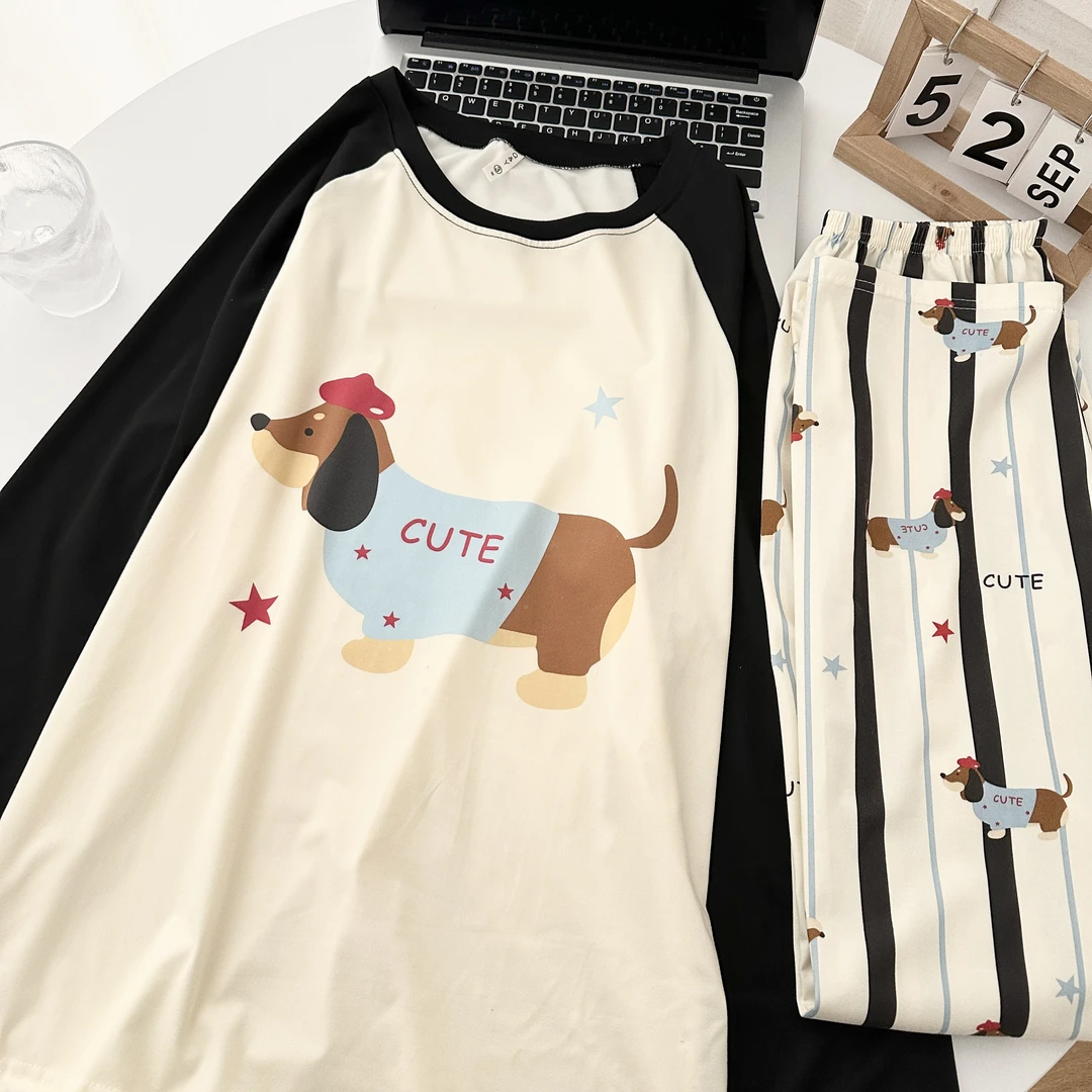 【星星腊肠狗】新款春季夏季家居服女款睡衣韩版ins风长袖短袖学生