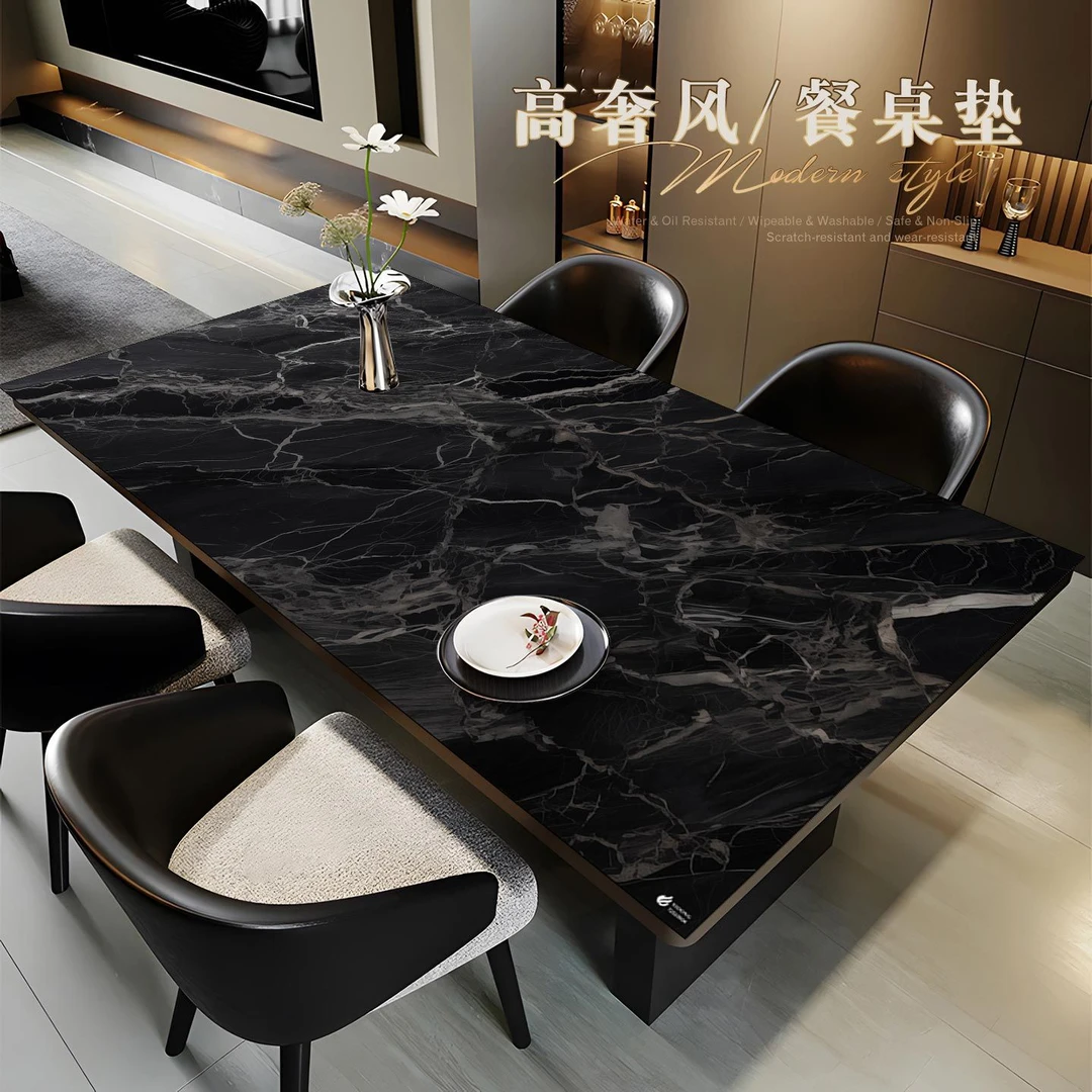 2025新款免洗皮革茶几桌垫简约轻奢大理石纹餐桌垫防油防水防烫