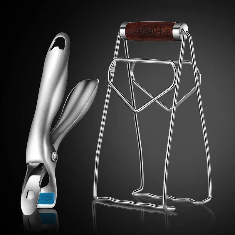 304不锈钢防烫夹提盘器花梨木取碗夹防滑夹碗器多功能厨房小工具