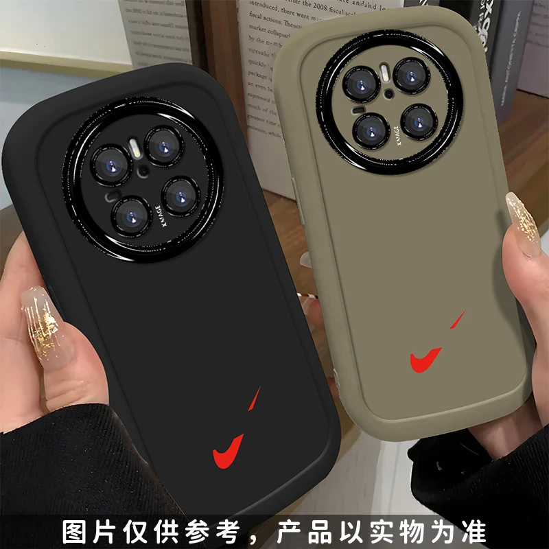 适用于【华为】Mate70/E简约红色斜钩个性硅胶防摔泡芙手机壳