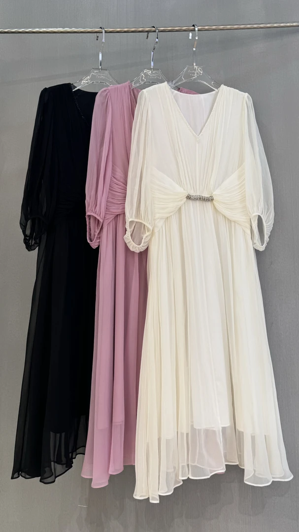 25005法婕西夏季收腰气质优雅真丝连衣裙