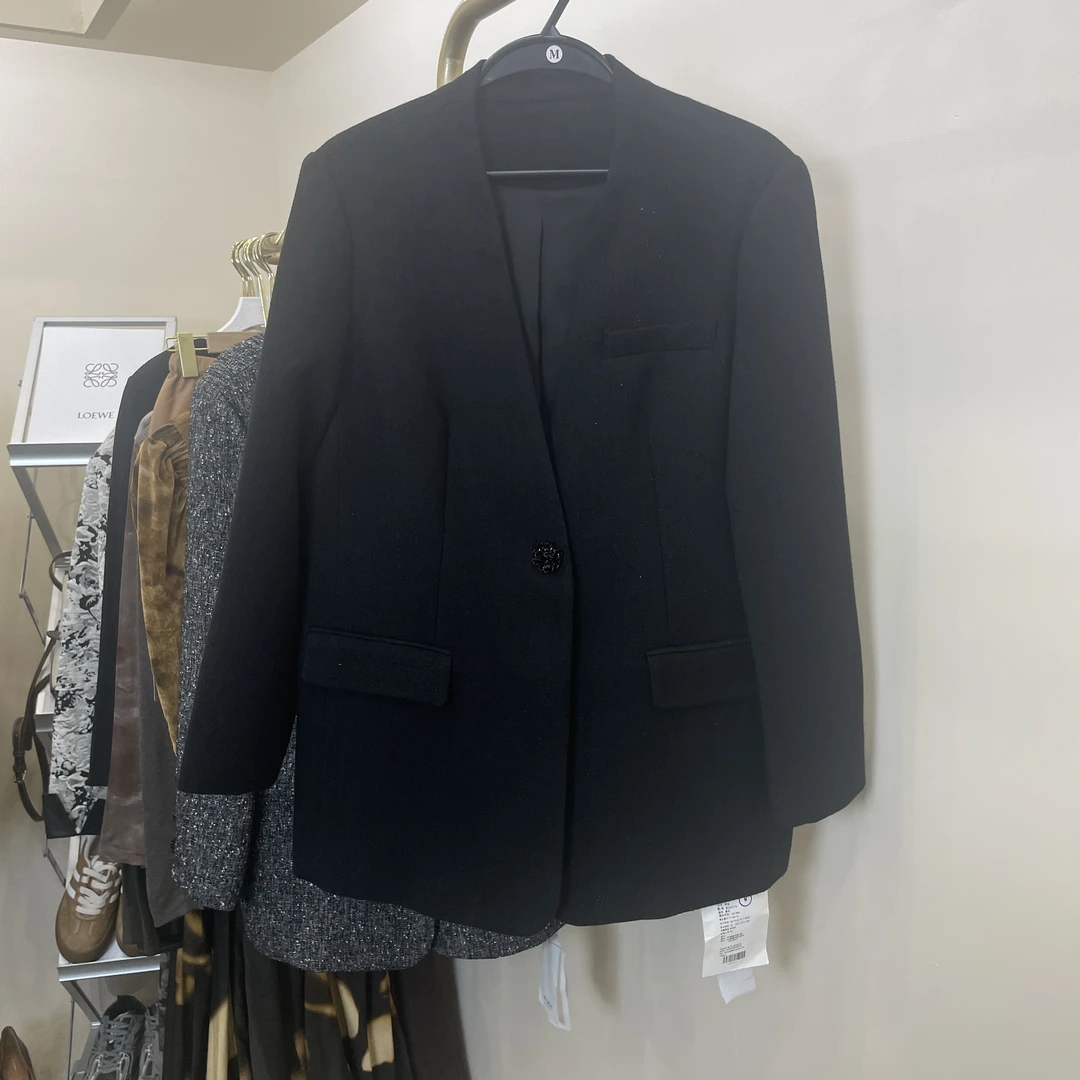 雅尼拉6X276欧洲站新款时尚V领长袖西服中长款休闲外套